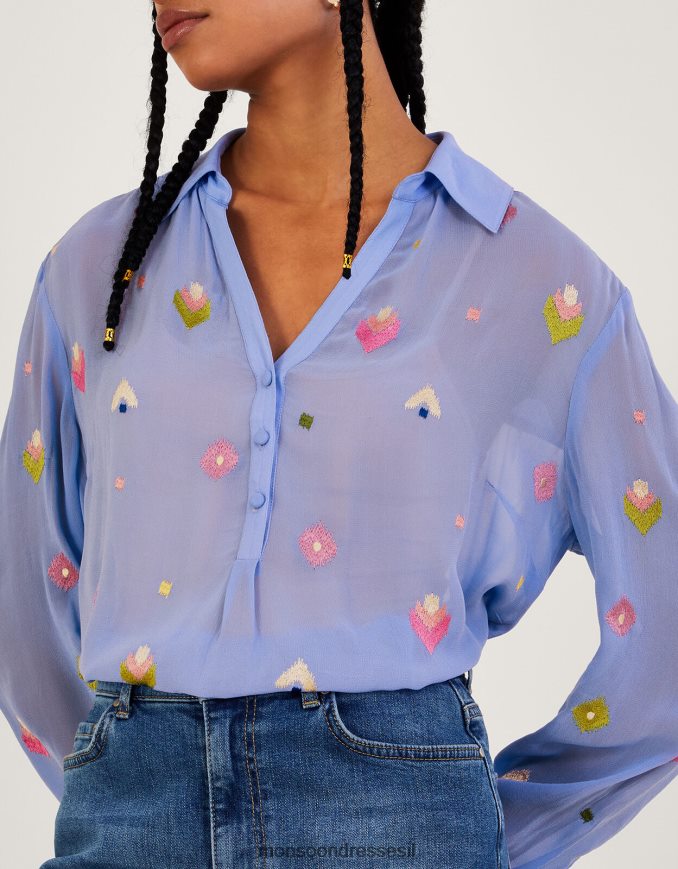 הַלבָּשָׁה Monsoon חולצה רקומה של gael בוויסקוזה בת קיימא כְּחוֹל נשים HTJ0TZ982