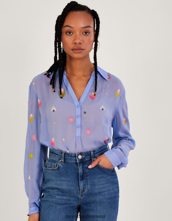 הַלבָּשָׁה Monsoon חולצה רקומה של gael בוויסקוזה בת קיימא כְּחוֹל נשים HTJ0TZ982