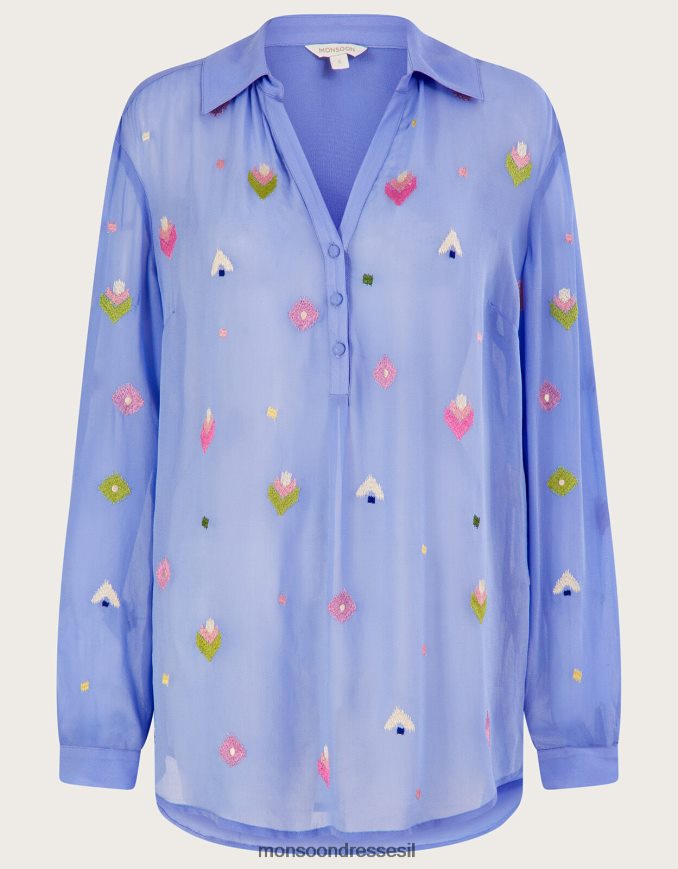 הַלבָּשָׁה Monsoon חולצה רקומה של gael בוויסקוזה בת קיימא כְּחוֹל נשים HTJ0TZ982