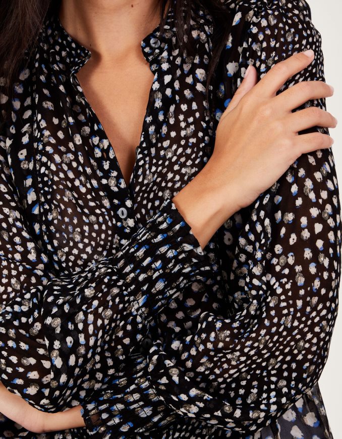 הַלבָּשָׁה Monsoon חולצה מתכתית של hollis עם ויסקוזה בר קיימא שָׁחוֹר נשים HTJ0TZ48