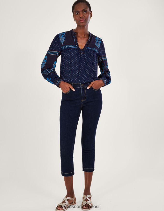 הַלבָּשָׁה Monsoon סקיני ג'ינס idabella crop עם פוליאסטר ממוחזר כחול (אינדיגו) נשים HTJ0TZ976