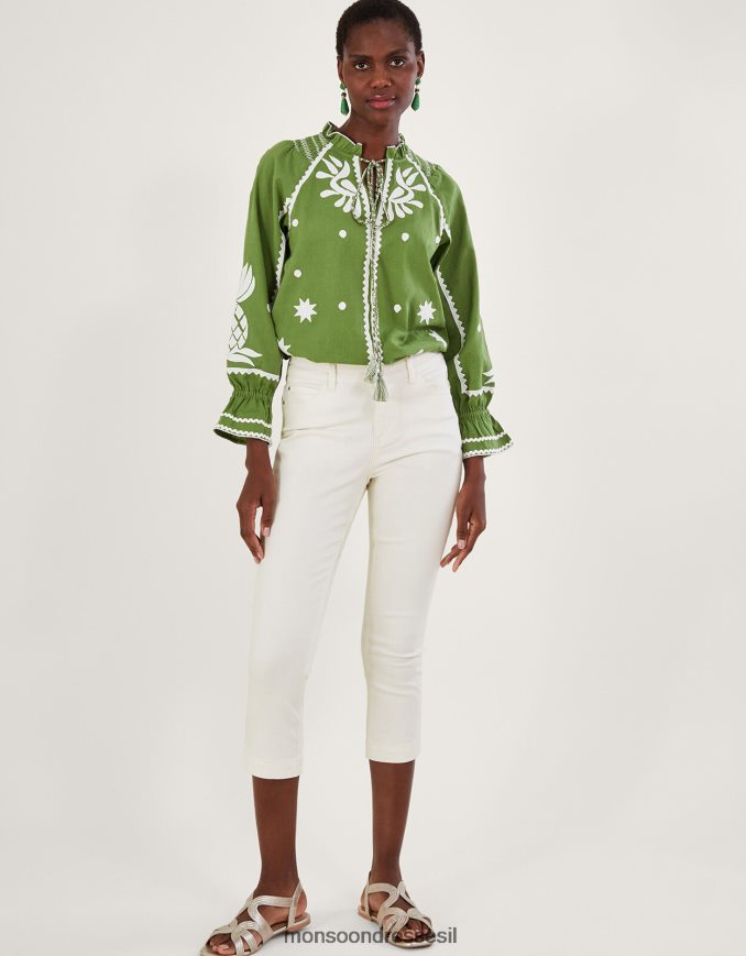 הַלבָּשָׁה Monsoon סקיני ג'ינס של idabella crop עם כותנה בת קיימא טבעי (ecru) נשים HTJ0TZ607