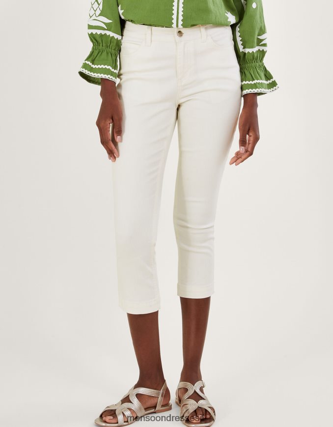 הַלבָּשָׁה Monsoon סקיני ג'ינס של idabella crop עם כותנה בת קיימא טבעי (ecru) נשים HTJ0TZ607