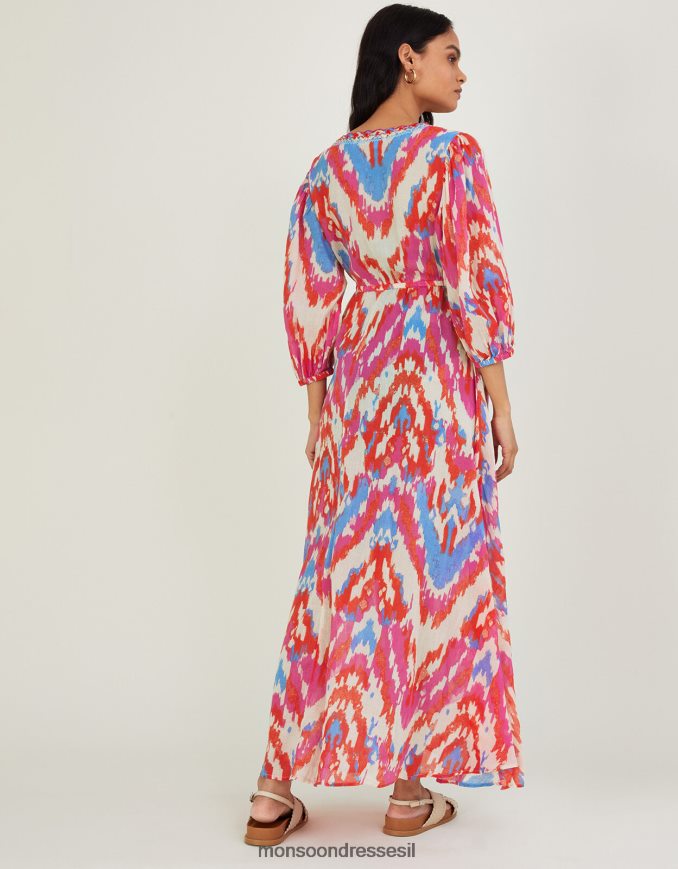הַלבָּשָׁה Monsoon שמלת מקסי בהדפס ikat מכותנה בת קיימא וָרוֹד נשים HTJ0TZ1042