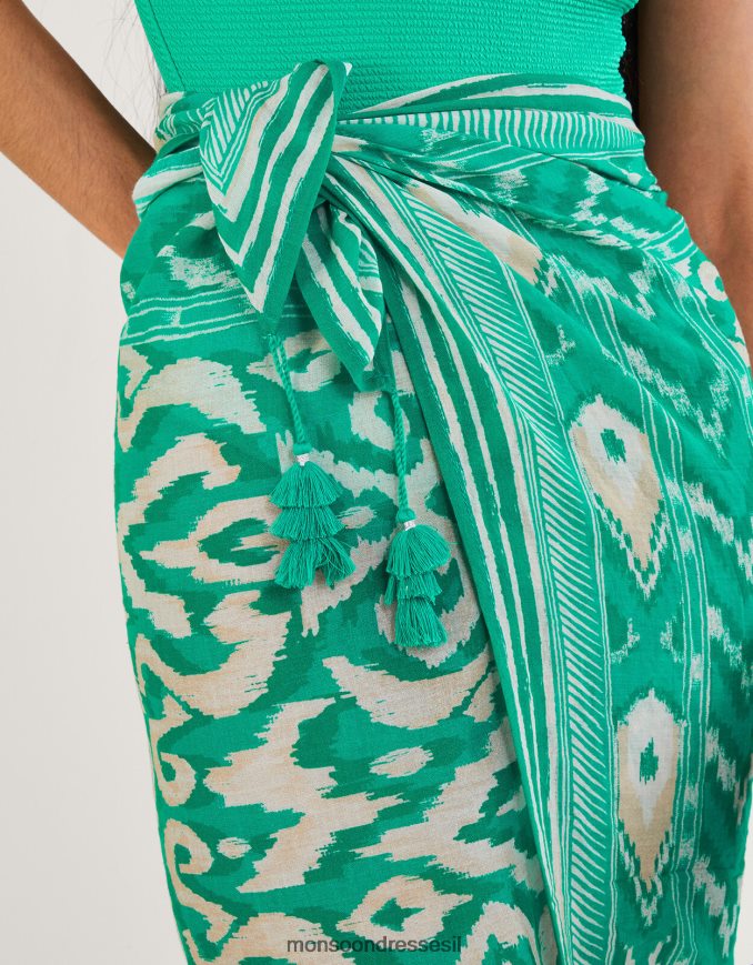 הַלבָּשָׁה Monsoon סרונג הדפס ikat ירוק נשים HTJ0TZ1183