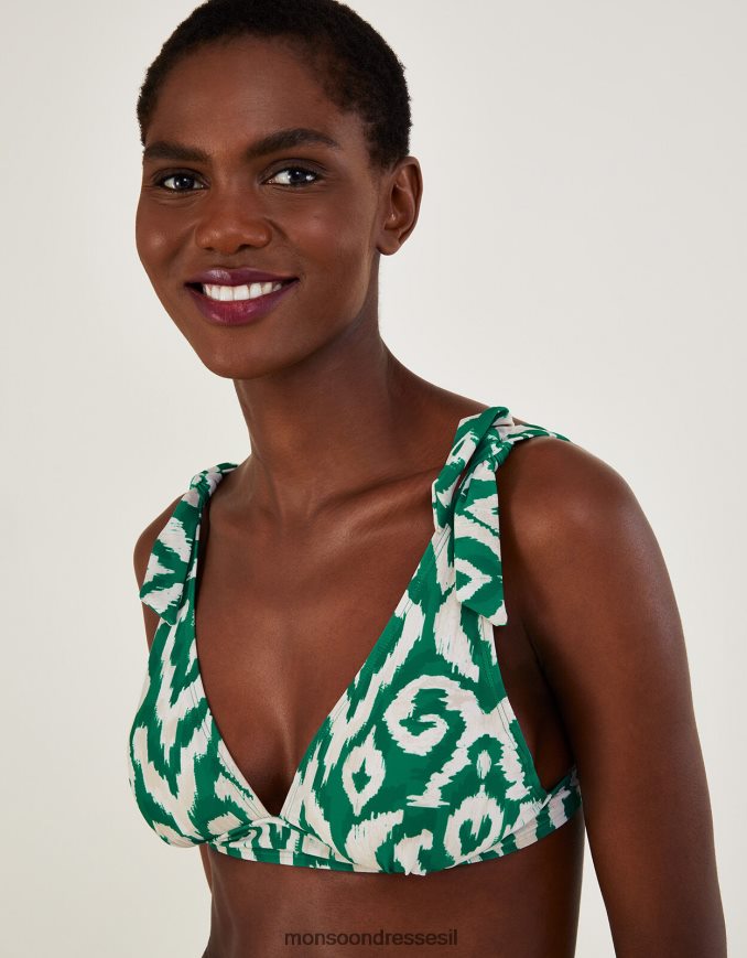 הַלבָּשָׁה Monsoon חולצת ביקיני בהדפס ikat עם פוליאסטר ממוחזר ירוק נשים HTJ0TZ436