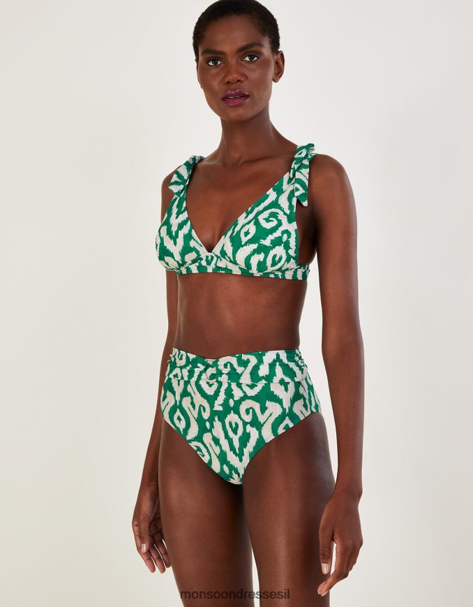 הַלבָּשָׁה Monsoon תחתוני ביקיני מותניים גבוהים בהדפס ikat עם פוליאסטר ממוחזר ירוק נשים HTJ0TZ443