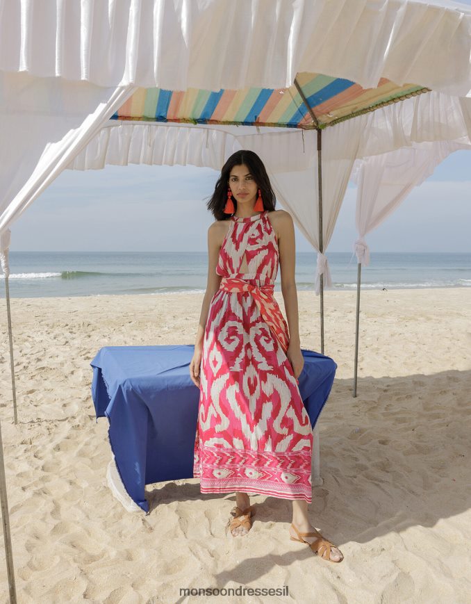 הַלבָּשָׁה Monsoon שמלת מקסי בהדפס גבולות של ikat וָרוֹד נשים HTJ0TZ477