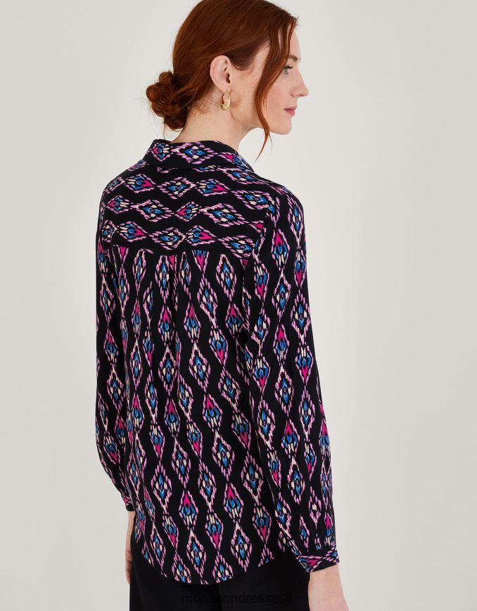 הַלבָּשָׁה Monsoon חולצה מרומזת בהדפס ikat ב-lenzing ecovero וָרוֹד נשים HTJ0TZ1019