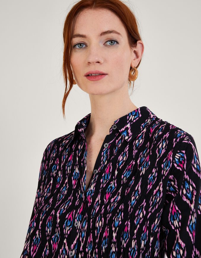הַלבָּשָׁה Monsoon חולצה מרומזת בהדפס ikat ב-lenzing ecovero וָרוֹד נשים HTJ0TZ1019