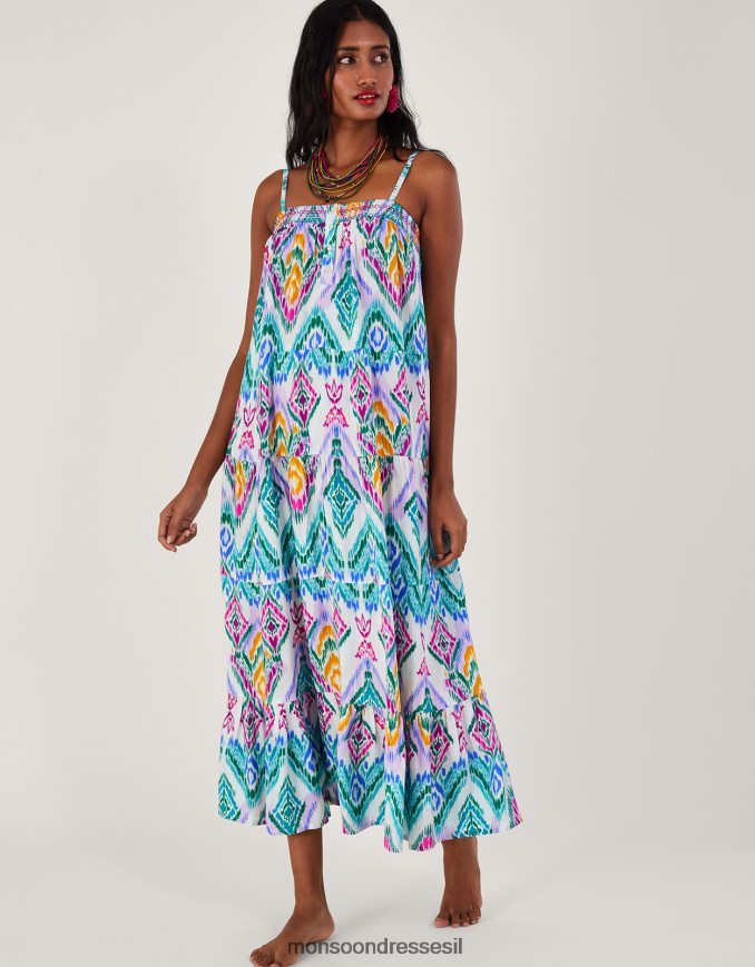 הַלבָּשָׁה Monsoon שמלת קאמי מדורגת בהדפס ikat ב-lenzing ecovero סָגוֹל נשים HTJ0TZ680
