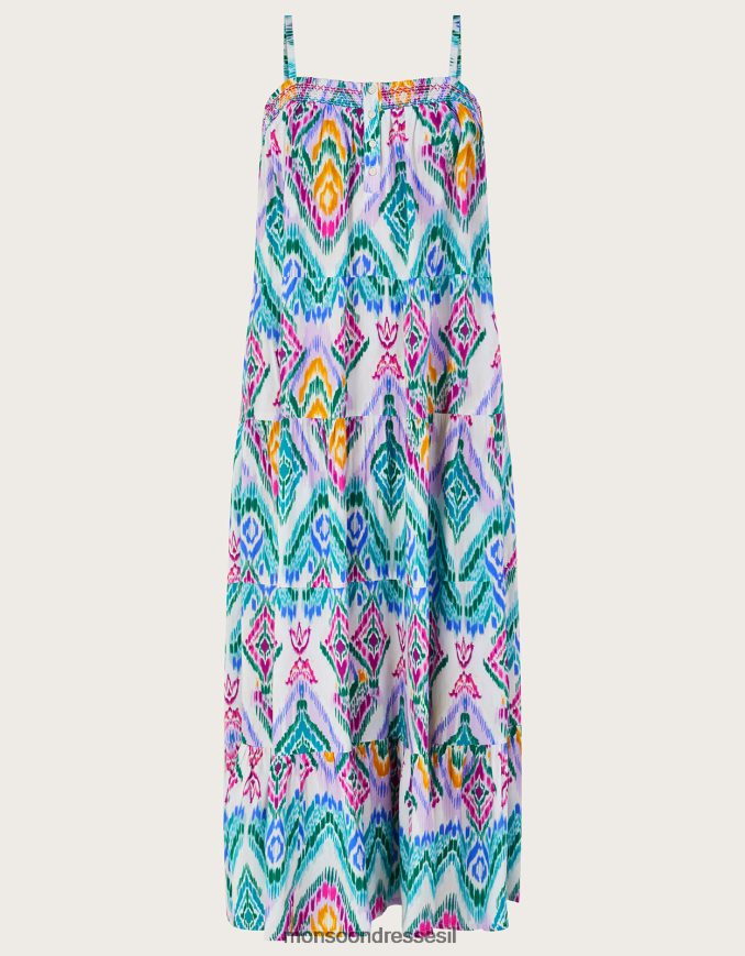 הַלבָּשָׁה Monsoon שמלת קאמי מדורגת בהדפס ikat ב-lenzing ecovero סָגוֹל נשים HTJ0TZ680
