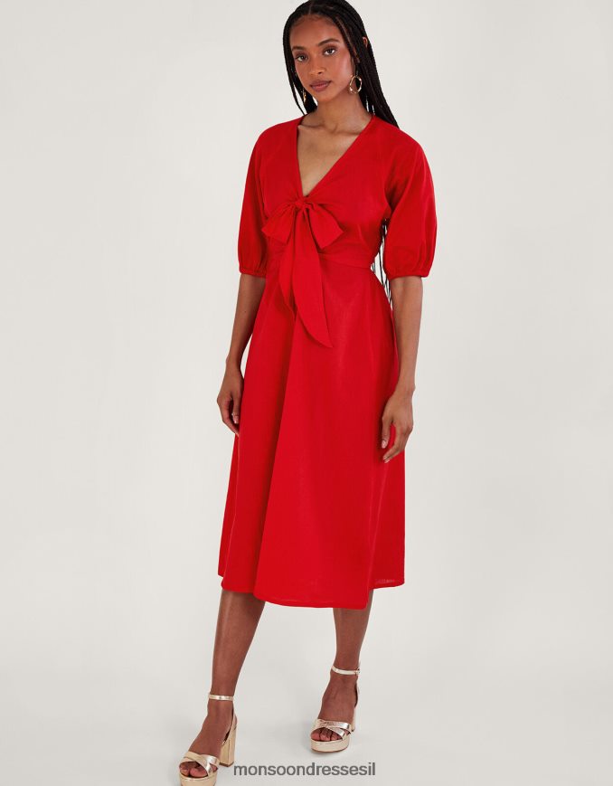 הַלבָּשָׁה Monsoon שמלת מידי קשירה חלקה של inez אָדוֹם נשים HTJ0TZ47