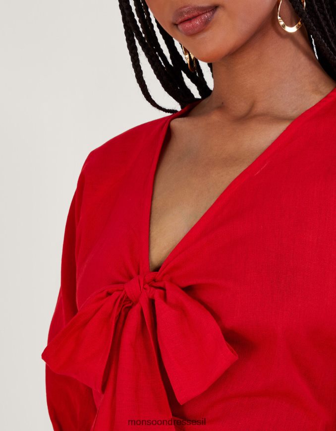 הַלבָּשָׁה Monsoon שמלת מידי קשירה חלקה של inez אָדוֹם נשים HTJ0TZ47