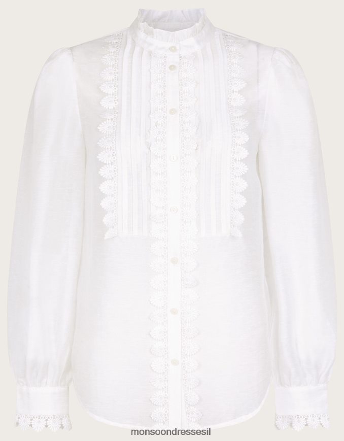 הַלבָּשָׁה Monsoon חולצת תחרה iva שֶׁנהָב נשים HTJ0TZ908