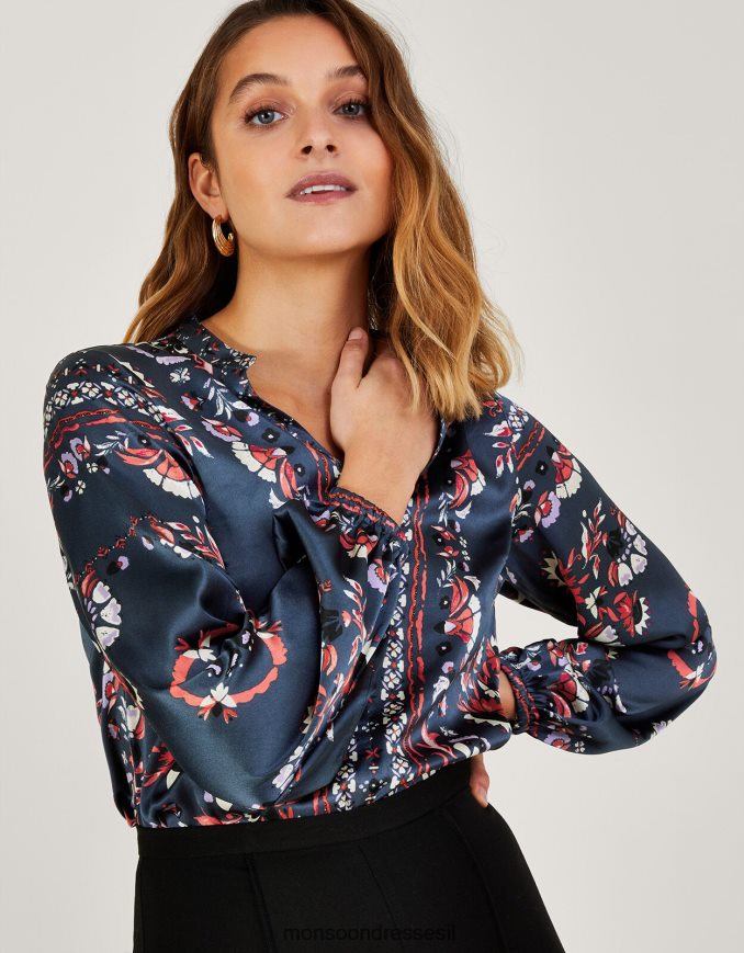 הַלבָּשָׁה Monsoon חולצה בהדפס צעיף של jamelia עם פוליאסטר ממוחזר אפור (פחם) נשים HTJ0TZ801