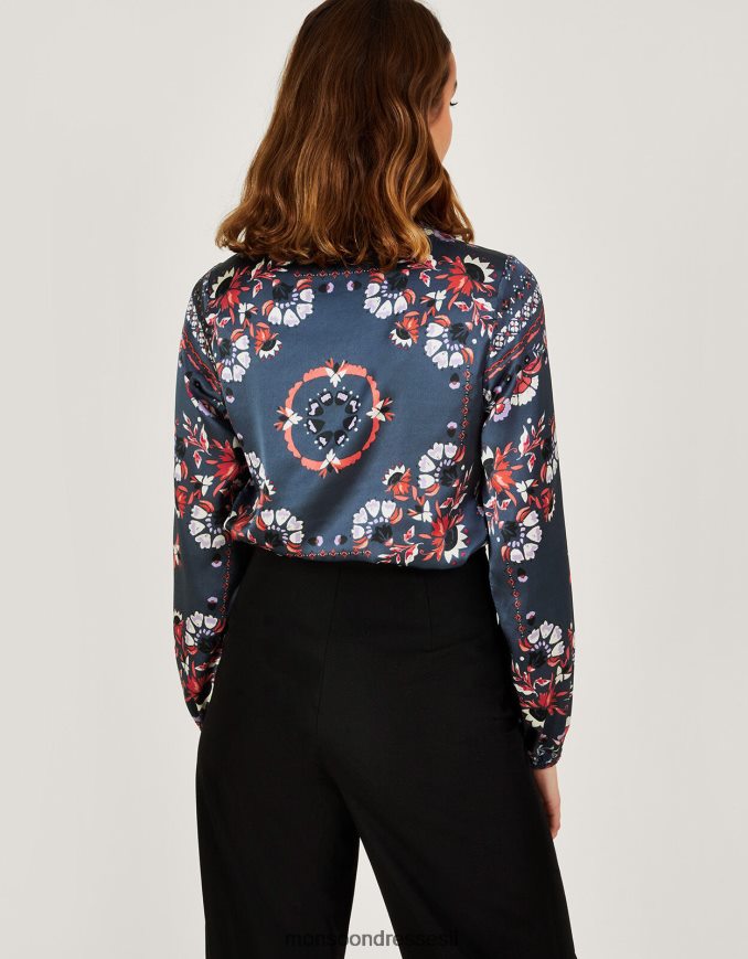 הַלבָּשָׁה Monsoon חולצה בהדפס צעיף של jamelia עם פוליאסטר ממוחזר אפור (פחם) נשים HTJ0TZ801