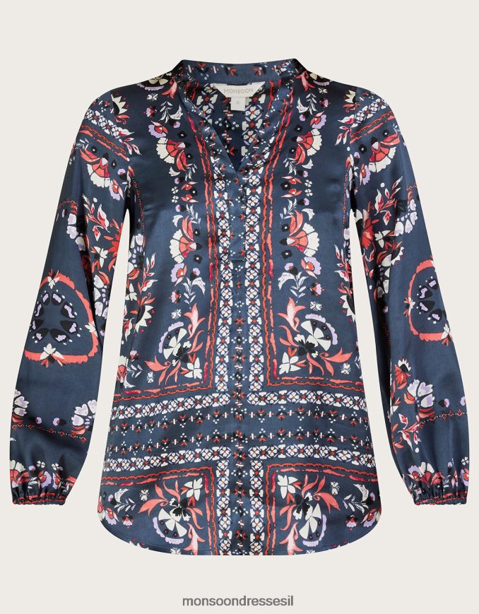 הַלבָּשָׁה Monsoon חולצה בהדפס צעיף של jamelia עם פוליאסטר ממוחזר אפור (פחם) נשים HTJ0TZ801