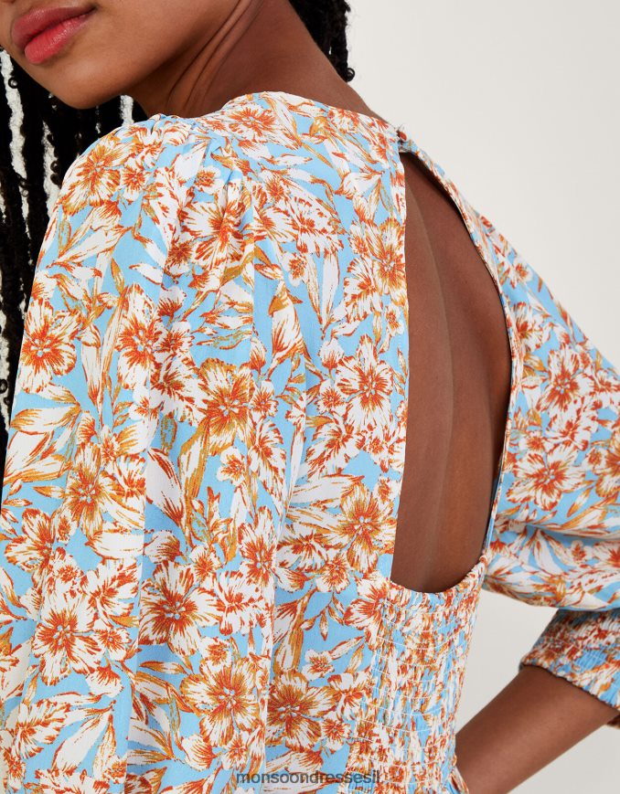 הַלבָּשָׁה Monsoon שמלת תה keava בהדפס פרחוני בוויסקוזה בר-קיימא כְּחוֹל נשים HTJ0TZ770