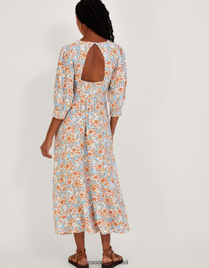 הַלבָּשָׁה Monsoon שמלת תה keava בהדפס פרחוני בוויסקוזה בר-קיימא כְּחוֹל נשים HTJ0TZ770