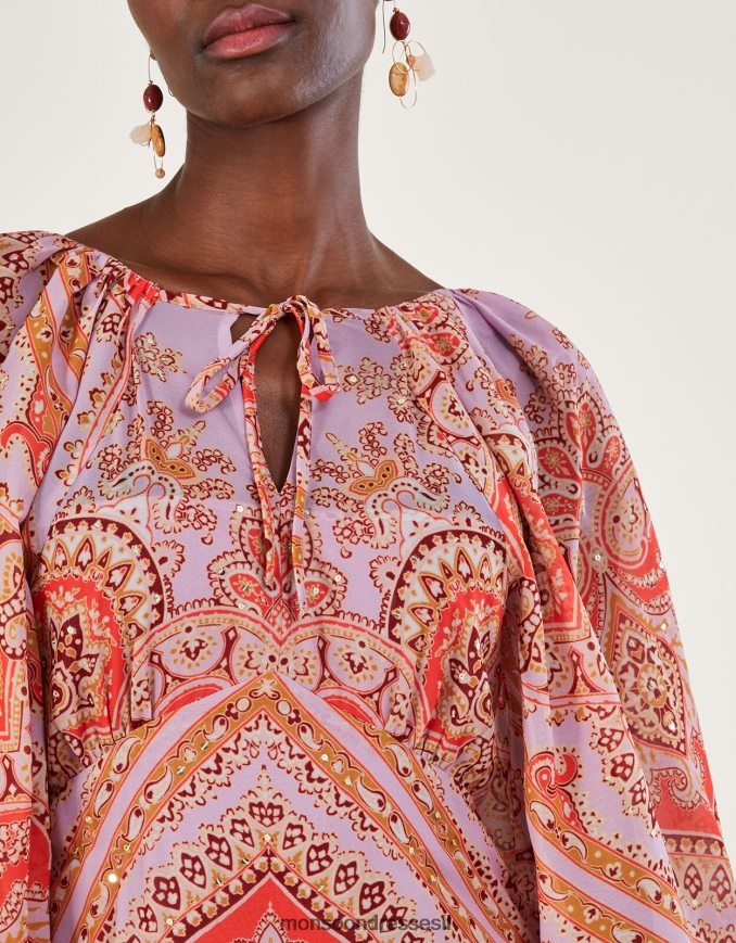 הַלבָּשָׁה Monsoon שמלת מקסי מדורגת מודפסת של laetita עם פוליאסטר ממוחזר סגול (לילך) נשים HTJ0TZ905