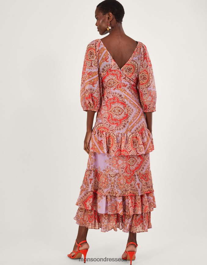 הַלבָּשָׁה Monsoon שמלת מקסי מדורגת מודפסת של laetita עם פוליאסטר ממוחזר סגול (לילך) נשים HTJ0TZ905