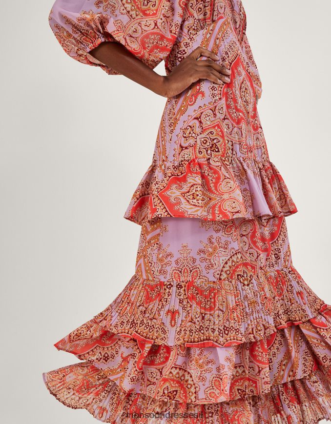 הַלבָּשָׁה Monsoon שמלת מקסי מדורגת מודפסת של laetita עם פוליאסטר ממוחזר סגול (לילך) נשים HTJ0TZ905