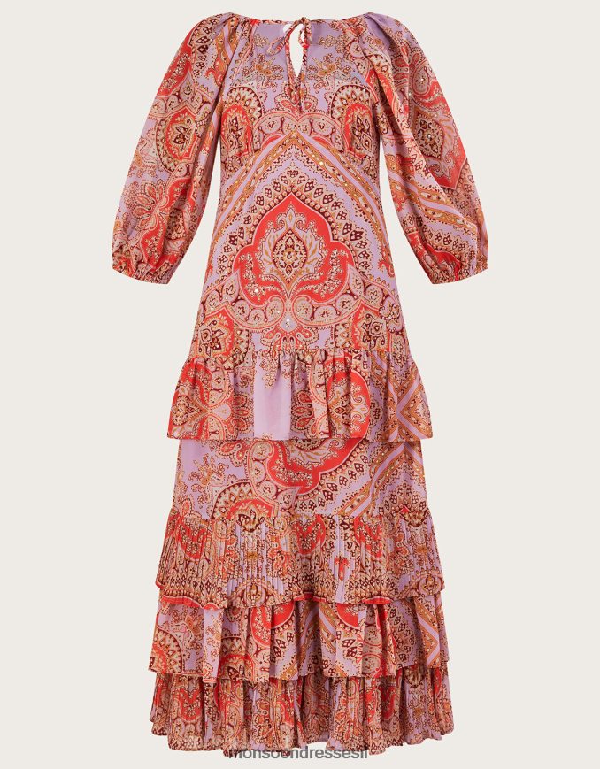 הַלבָּשָׁה Monsoon שמלת מקסי מדורגת מודפסת של laetita עם פוליאסטר ממוחזר סגול (לילך) נשים HTJ0TZ905