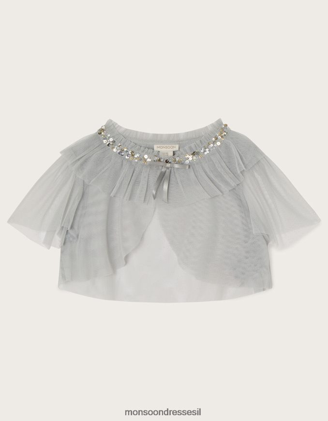 הַלבָּשָׁה Monsoon מעיל שכמיית טול קצר של land of wonder אפור ילדה HTJ0TZ1878