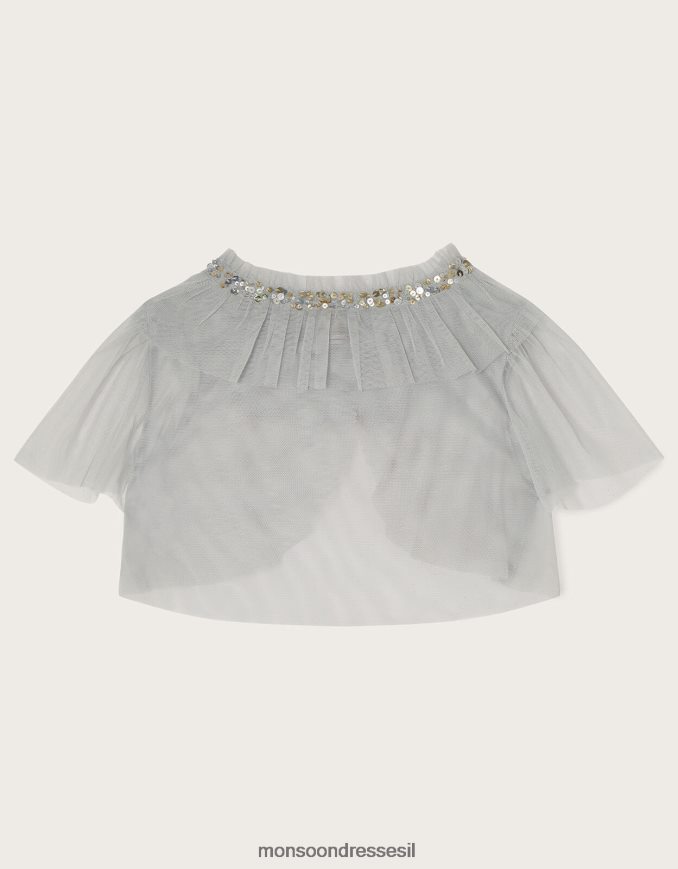 הַלבָּשָׁה Monsoon מעיל שכמיית טול קצר של land of wonder אפור ילדה HTJ0TZ1878