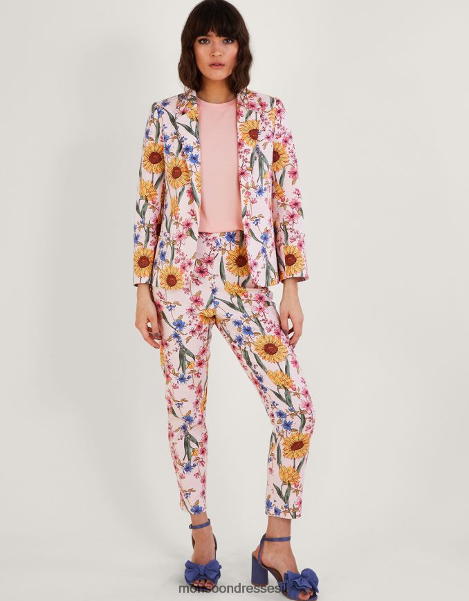 הַלבָּשָׁה Monsoon מכנסיים בהדפס פרחים של leila עם כותנה בת קיימא ורוד (סומק) נשים HTJ0TZ935