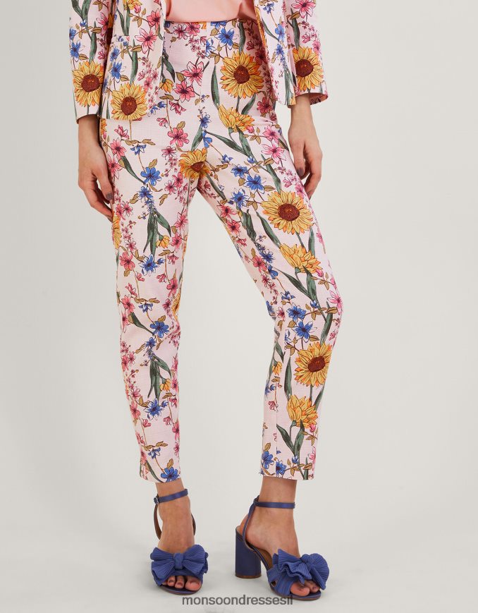 הַלבָּשָׁה Monsoon מכנסיים בהדפס פרחים של leila עם כותנה בת קיימא ורוד (סומק) נשים HTJ0TZ935
