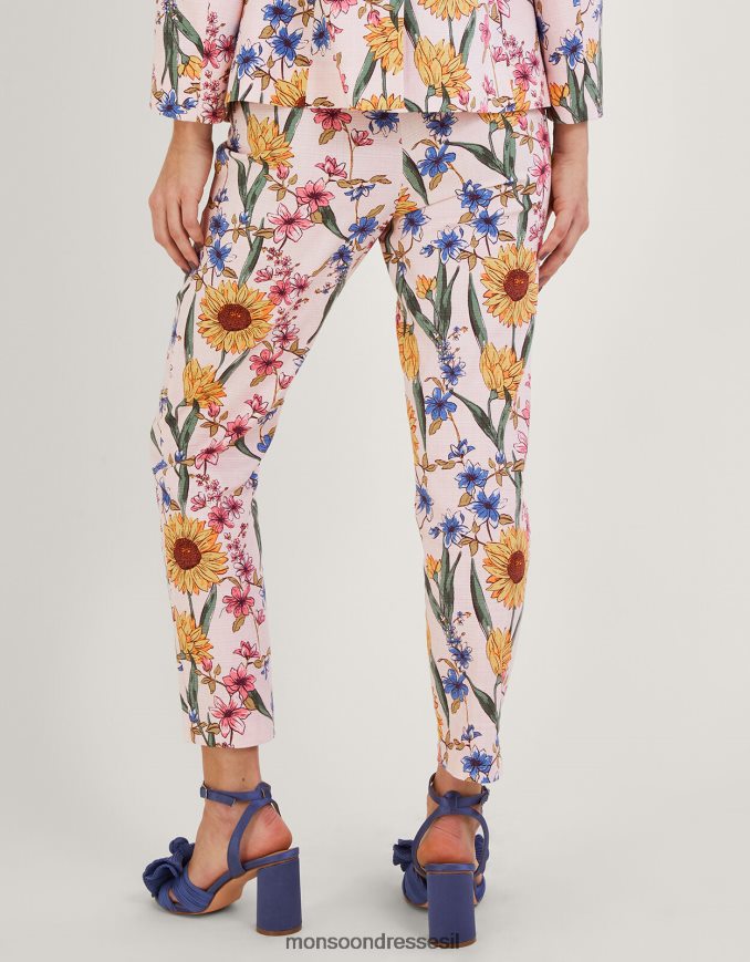 הַלבָּשָׁה Monsoon מכנסיים בהדפס פרחים של leila עם כותנה בת קיימא ורוד (סומק) נשים HTJ0TZ935