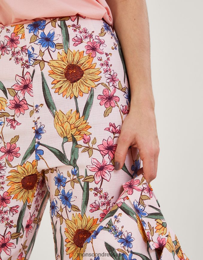 הַלבָּשָׁה Monsoon מכנסיים בהדפס פרחים של leila עם כותנה בת קיימא ורוד (סומק) נשים HTJ0TZ935