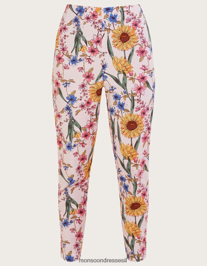 הַלבָּשָׁה Monsoon מכנסיים בהדפס פרחים של leila עם כותנה בת קיימא ורוד (סומק) נשים HTJ0TZ935
