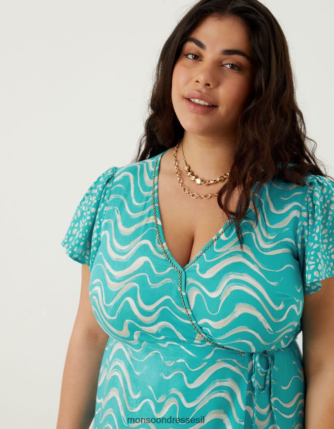 הַלבָּשָׁה Monsoon שמלת מידי בהדפס גלי מעטפת ב-lenzing ecovero ירוק נשים HTJ0TZ1005