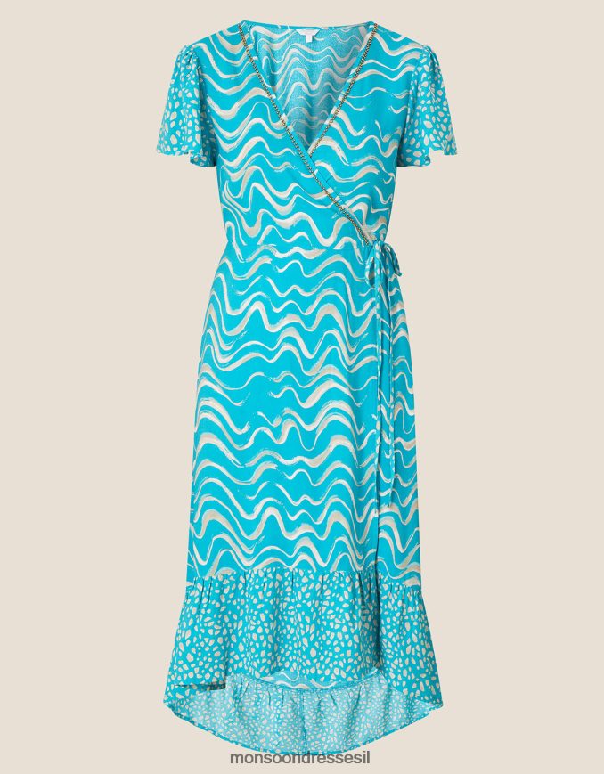 הַלבָּשָׁה Monsoon שמלת מידי בהדפס גלי מעטפת ב-lenzing ecovero ירוק נשים HTJ0TZ1005