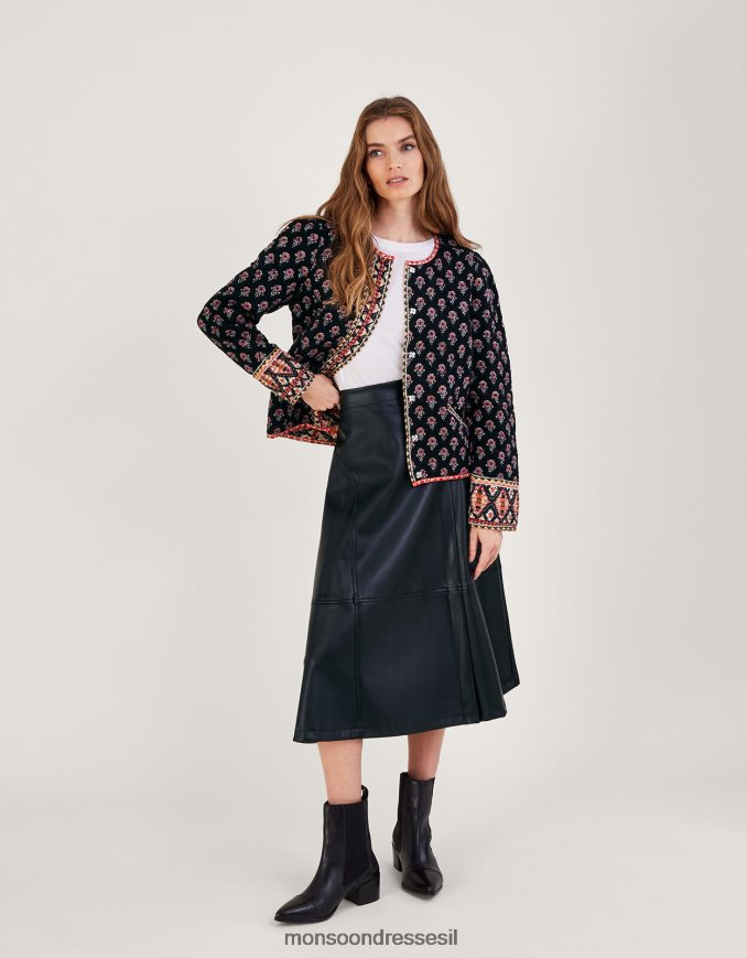 הַלבָּשָׁה Monsoon ז'קט מרופד בהדפס ורדים ב-lenzing ecovero שָׁחוֹר נשים HTJ0TZ1049