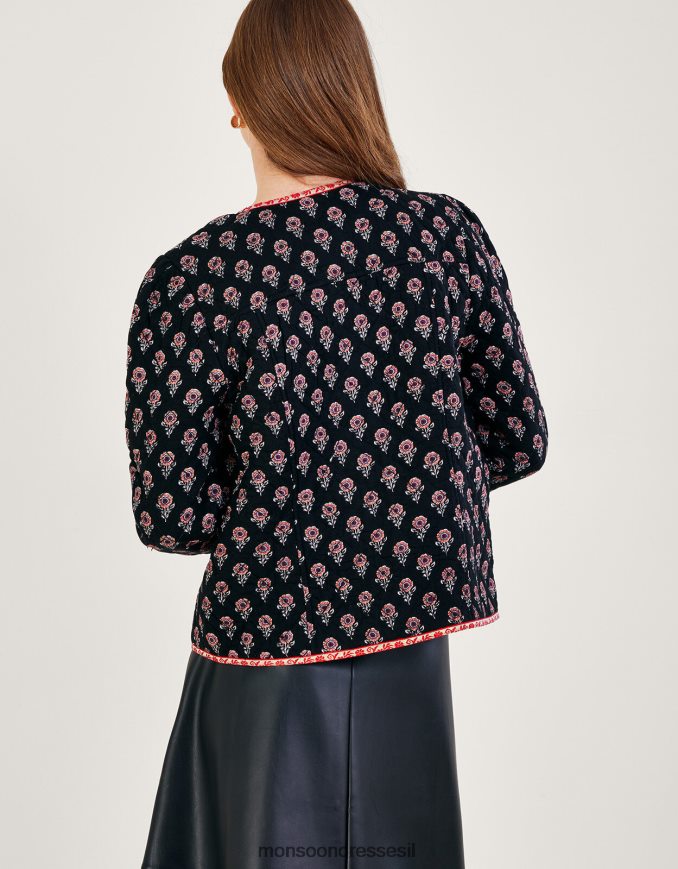 הַלבָּשָׁה Monsoon ז'קט מרופד בהדפס ורדים ב-lenzing ecovero שָׁחוֹר נשים HTJ0TZ1049