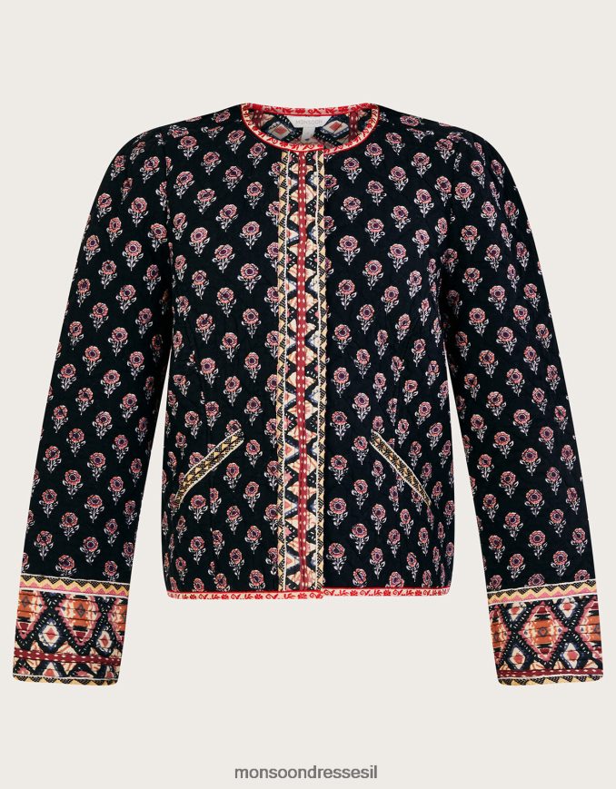 הַלבָּשָׁה Monsoon ז'קט מרופד בהדפס ורדים ב-lenzing ecovero שָׁחוֹר נשים HTJ0TZ1049