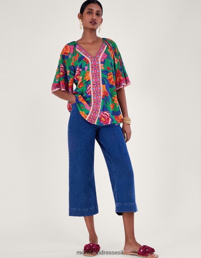 הַלבָּשָׁה Monsoon טופ הדפס פרחוני ב-lenzing ecovero תפוז נשים HTJ0TZ105