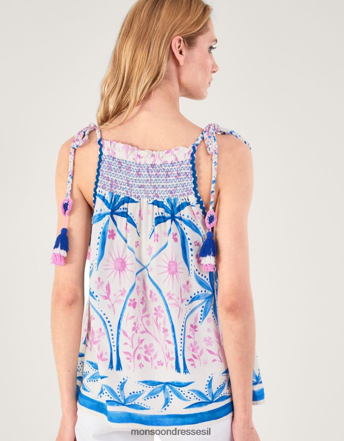 הַלבָּשָׁה Monsoon טופ קאמי עם חרוזים בהדפס כף היד ב-lenzing ecovero כְּחוֹל נשים HTJ0TZ107