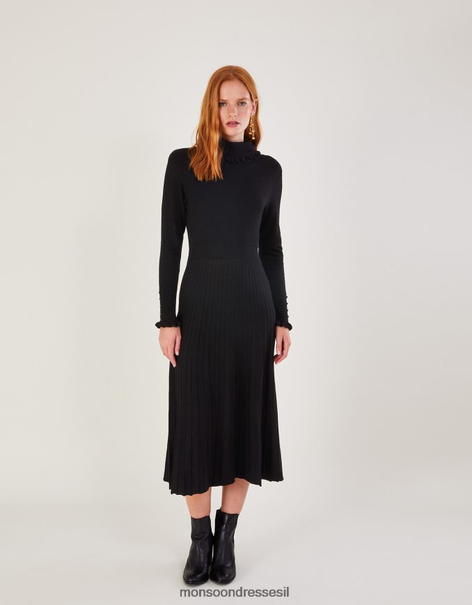 הַלבָּשָׁה Monsoon שמלת סריג עם צווארון רול עם lenzing ecovero שָׁחוֹר נשים HTJ0TZ1102