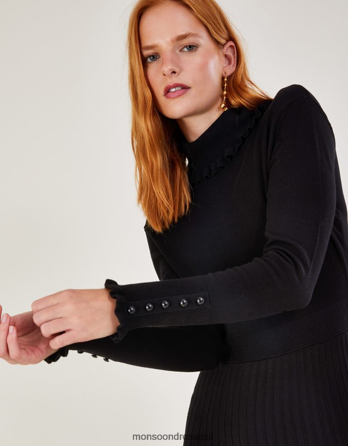 הַלבָּשָׁה Monsoon שמלת סריג עם צווארון רול עם lenzing ecovero שָׁחוֹר נשים HTJ0TZ1102
