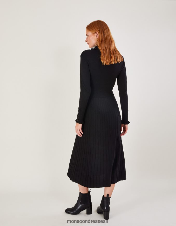 הַלבָּשָׁה Monsoon שמלת סריג עם צווארון רול עם lenzing ecovero שָׁחוֹר נשים HTJ0TZ1102