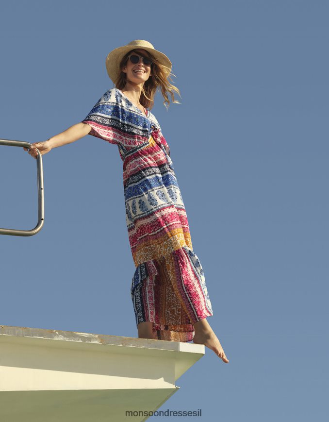 הַלבָּשָׁה Monsoon שמלת מקסי פרחונית עם פסים רופרט ב-lenzing ecovero כְּחוֹל נשים HTJ0TZ1154