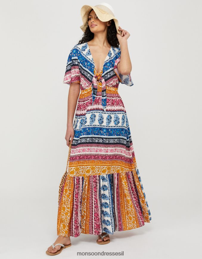 הַלבָּשָׁה Monsoon שמלת מקסי פרחונית עם פסים רופרט ב-lenzing ecovero כְּחוֹל נשים HTJ0TZ1154