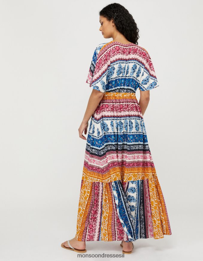 הַלבָּשָׁה Monsoon שמלת מקסי פרחונית עם פסים רופרט ב-lenzing ecovero כְּחוֹל נשים HTJ0TZ1154