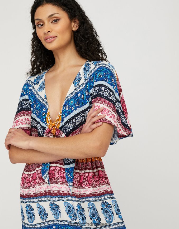 הַלבָּשָׁה Monsoon שמלת מקסי פרחונית עם פסים רופרט ב-lenzing ecovero כְּחוֹל נשים HTJ0TZ1154