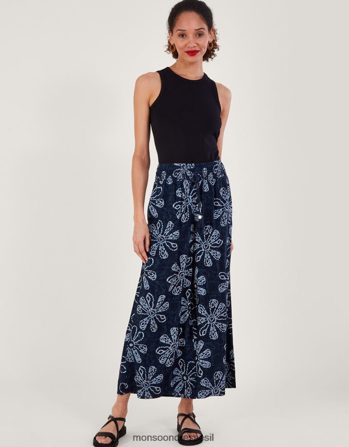 הַלבָּשָׁה Monsoon מכנסיים פרחוניים בהדפס בטיק ב-lenzing ecovero כחול (צי) נשים HTJ0TZ116